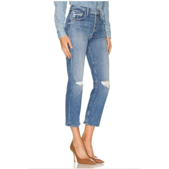 MOTHER The Pixie Tomcat Crop Jeans Not Cut & Pasted Blue